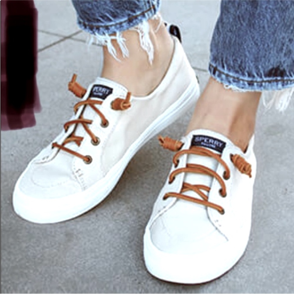 Sperry Women's Cream Canvas Sneakers,8.5